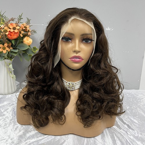 #4 Brown Double Drawn Bouncy Curl 13x4 Transparent Lace Full Frontal 300% Density Wig | Human Hair Wig | Lace Front